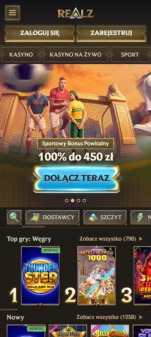 Mobilny widok strony Realz z responsywną nawigacją